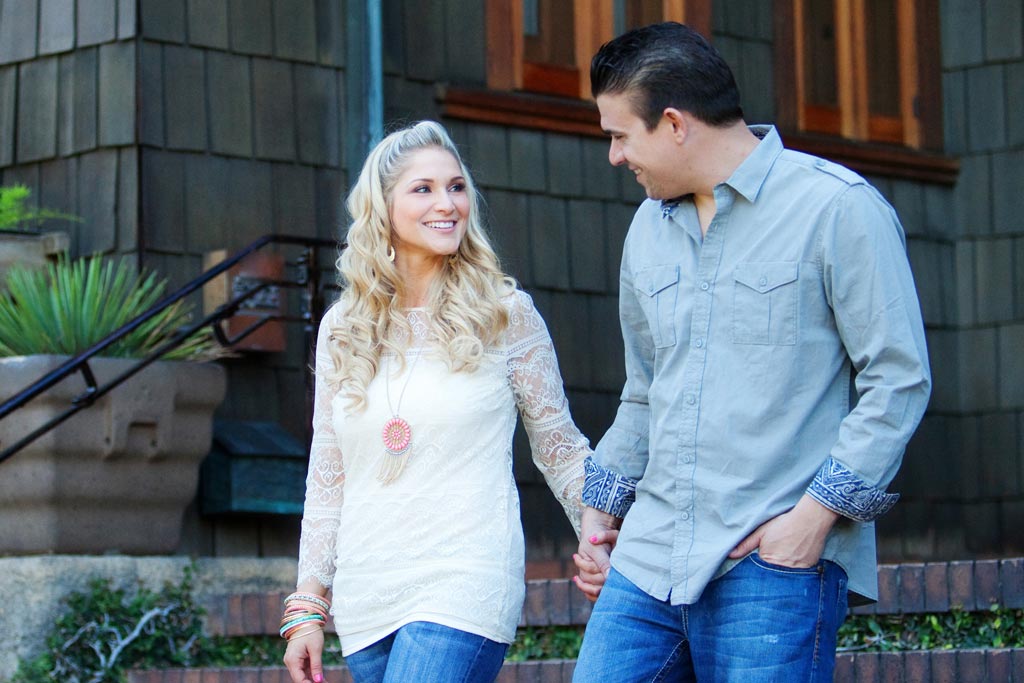 Engaged couple looking at each other