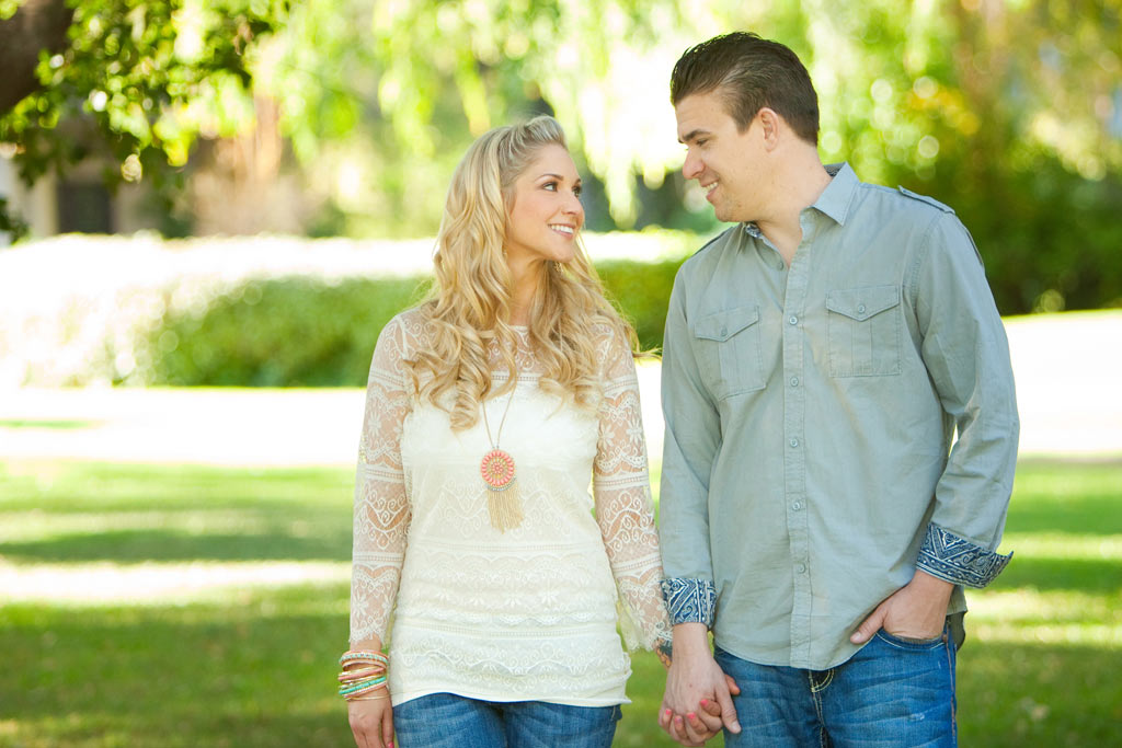 Engaged couple walking