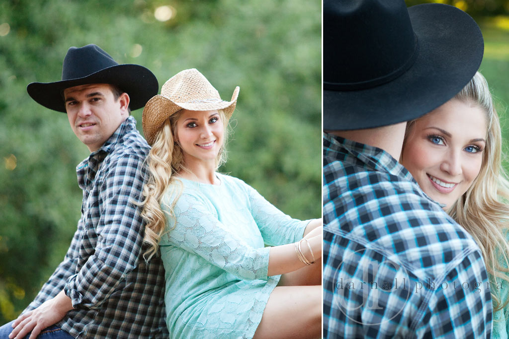 Engaged couple with cowboy hats