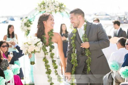 Bride and groom smiling