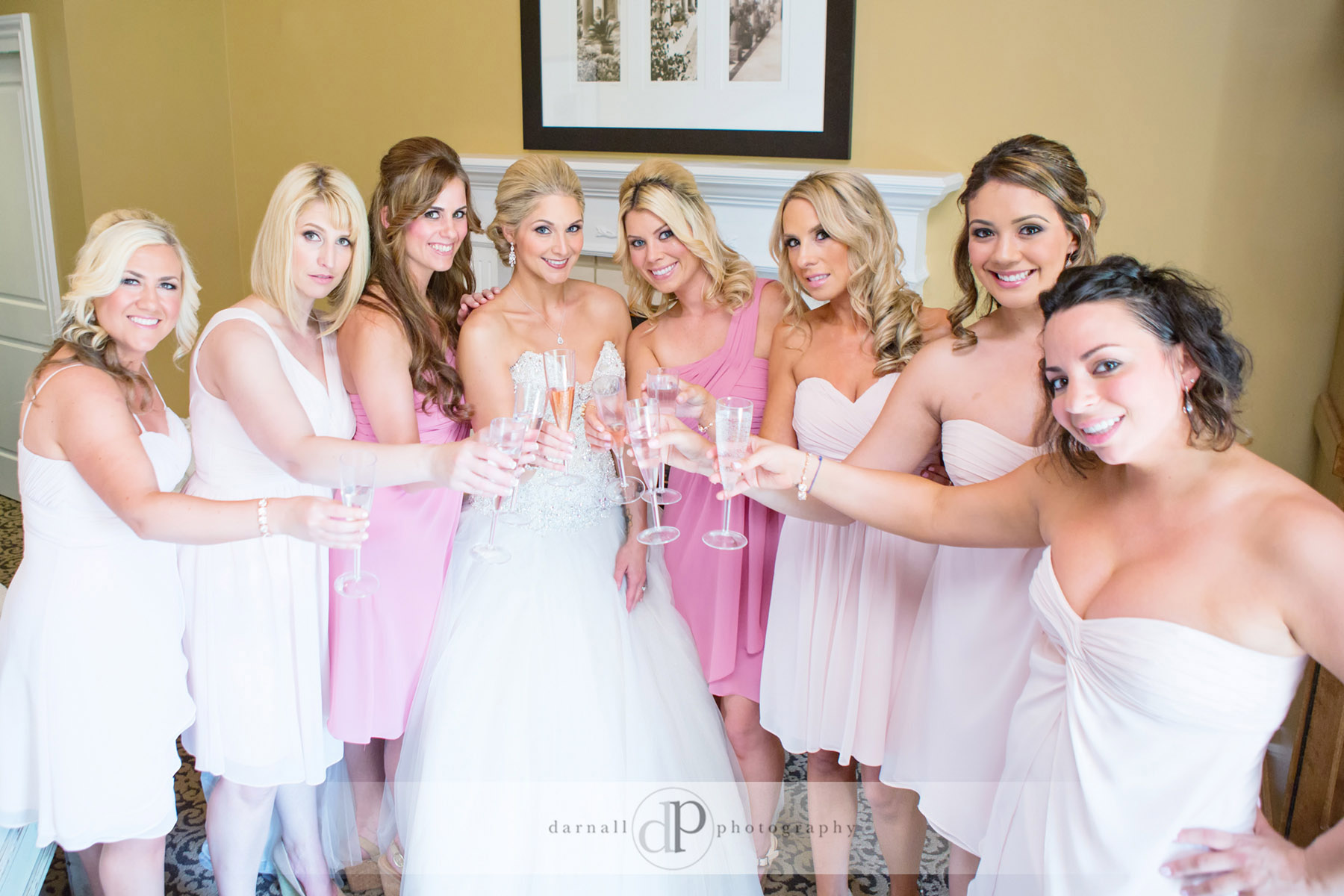 Bride and her girls toasting