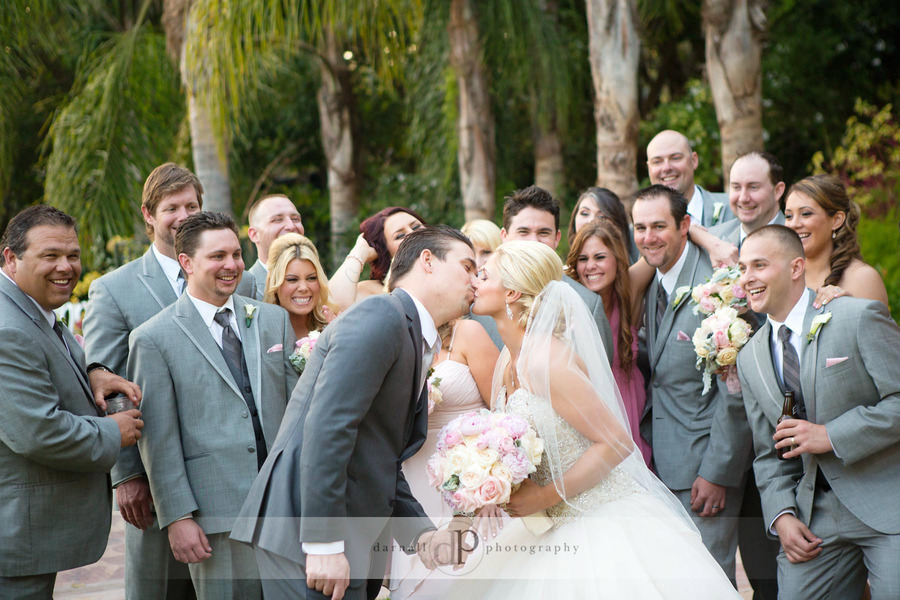 Bride and groom kissing